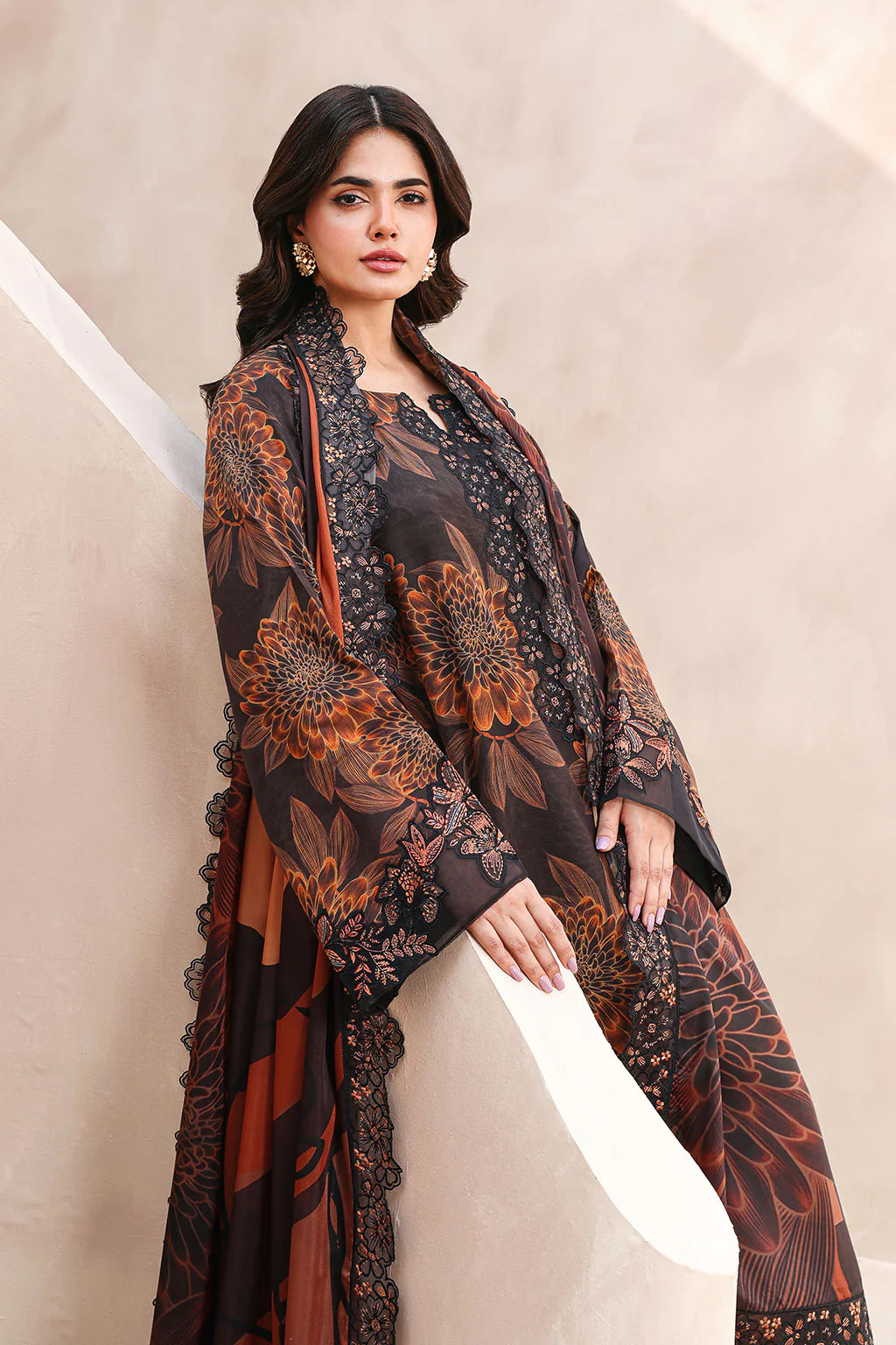 Ramsha | Digital Lawn Suit with Embroidered Neckline, Daman & Chiffon Dupatta | 3pc Unstiched