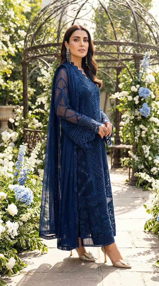 Azure | Chiffon Emroided Dress 3pec Unstiched