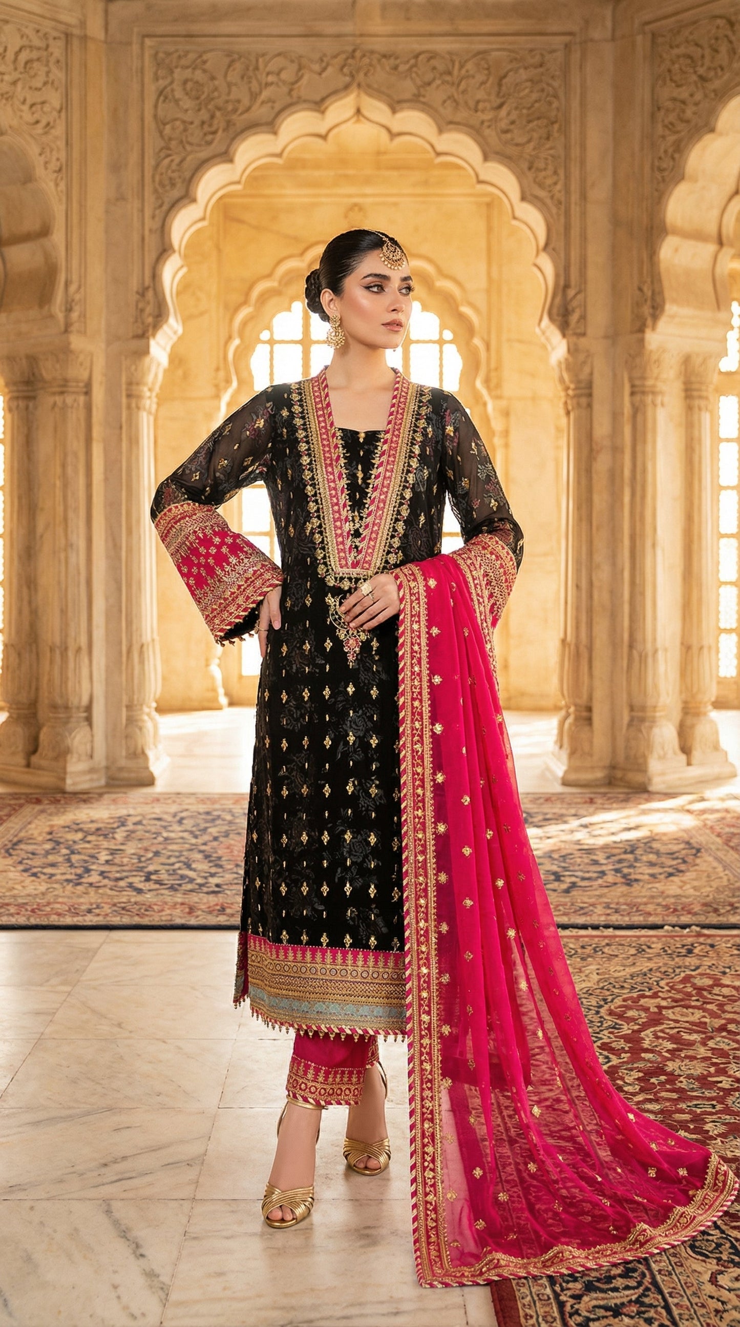 Barooq | Zarmin Black Chiffon Emroided Dress