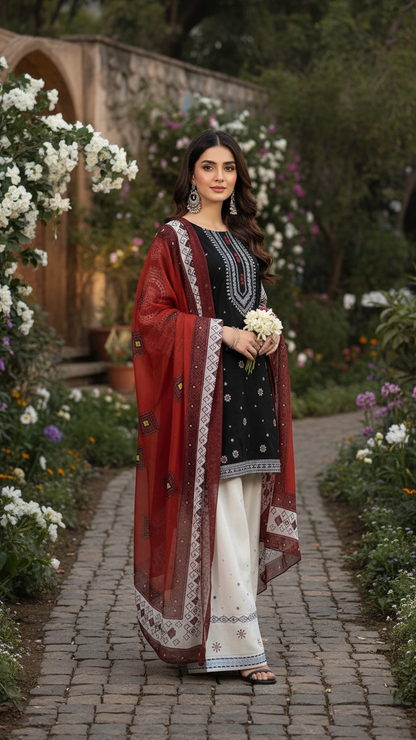 Saphire | Chikenkari Cotton | Chiffon Dupatta