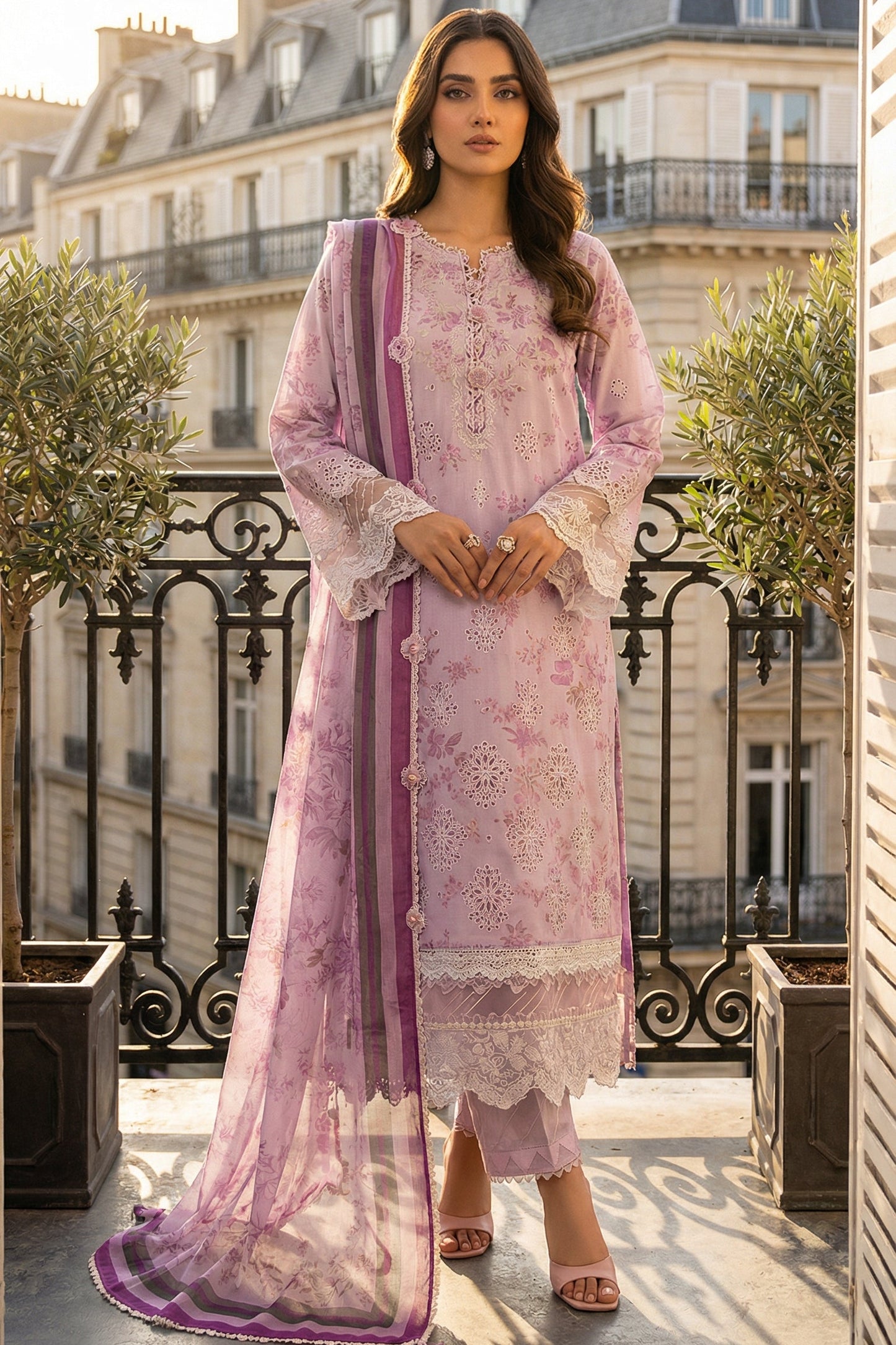 MOTIFS LAWN WITH CHIFFON DUPATTA |3PEC UNSTICHED