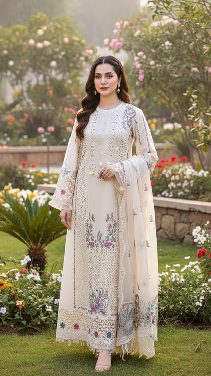 QALAMKAR CHIKENKARI 3PEC | UNSTICHED