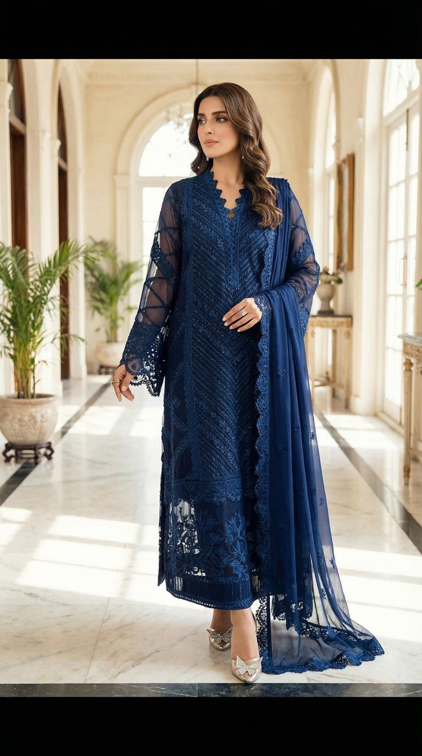 Azure | Chiffon Emroided Dress 3pec Unstiched
