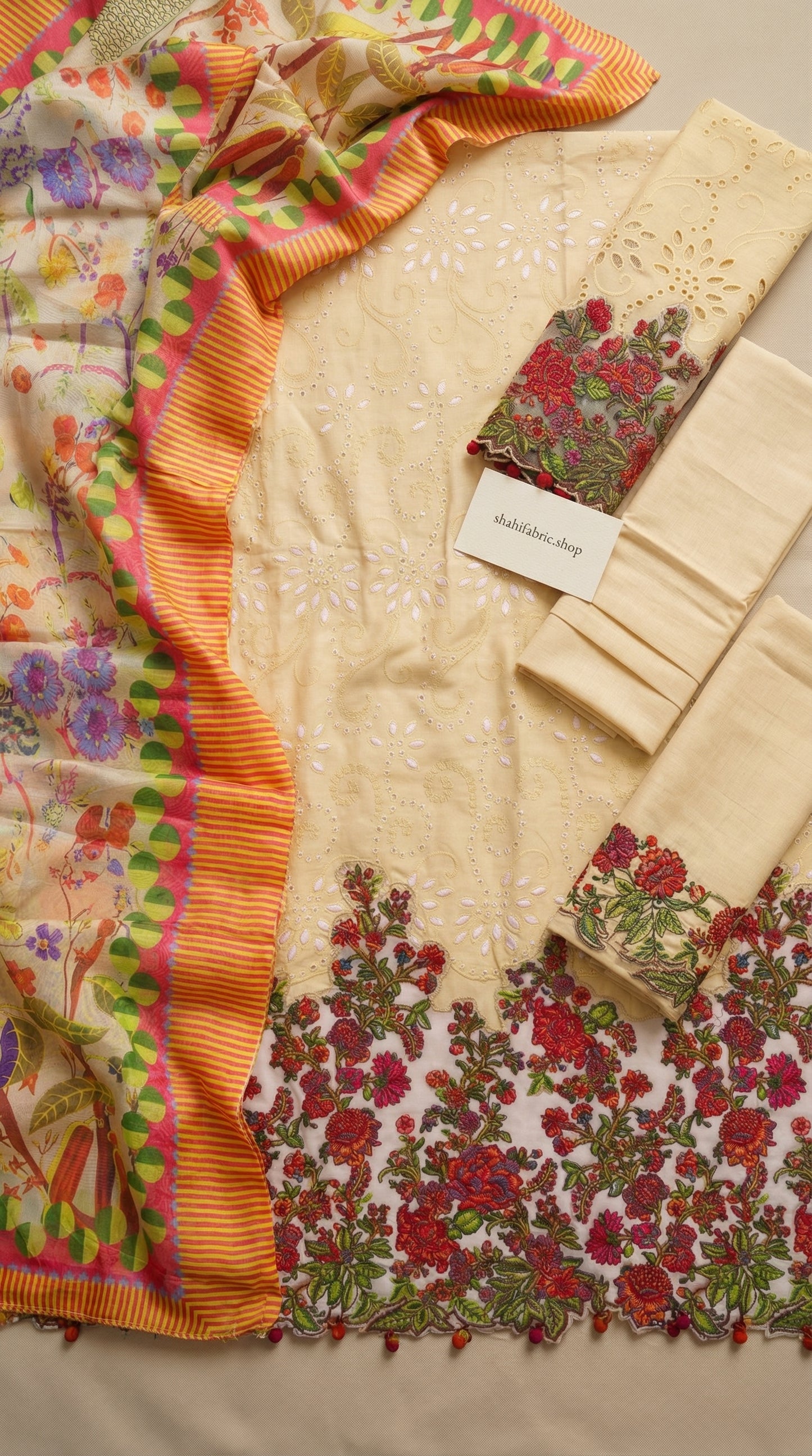 JUGNU  |CHIKENKARI COLLECTION (HU) WITH STYLISH SILK BORDER DUPATTA  |3PC UNSTICHED