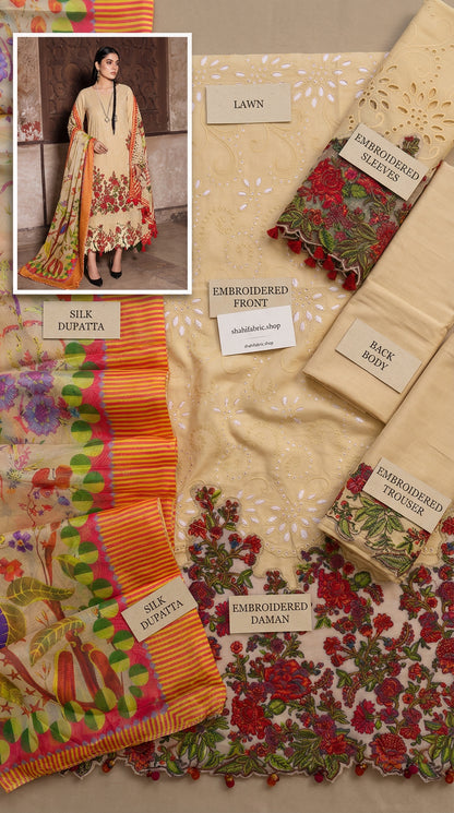 JUGNU  |CHIKENKARI COLLECTION (HU) WITH STYLISH SILK BORDER DUPATTA  |3PC UNSTICHED