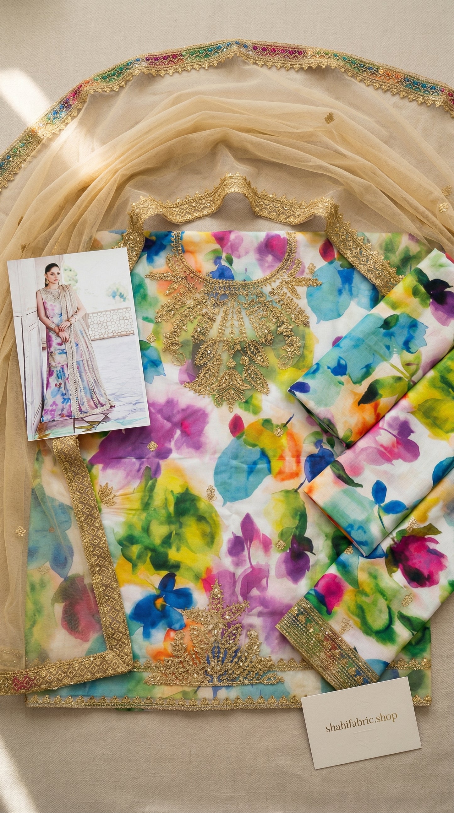 Jazmine | Multi Shade With Heavy Embroidered Net Dupatta | 3pec Unstiched